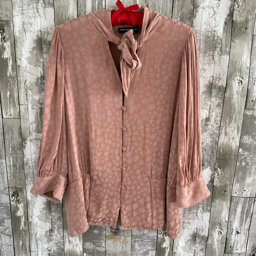 Karl Lagerfield blush heart print blouse M
